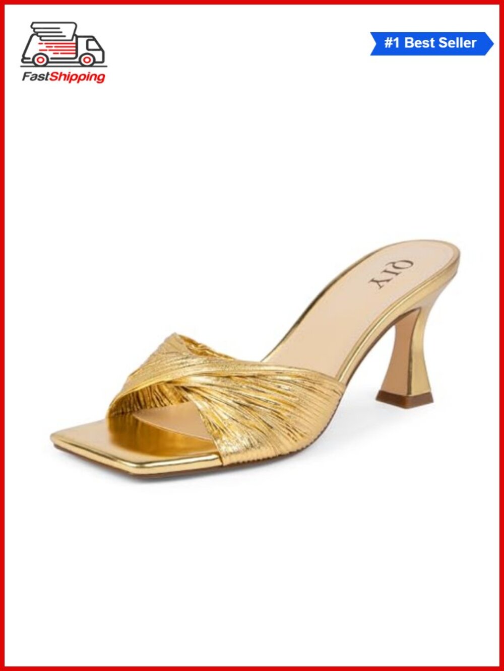 QIY Women's Satin Mule Heels Open Square Toe Kitten Heel Slip On